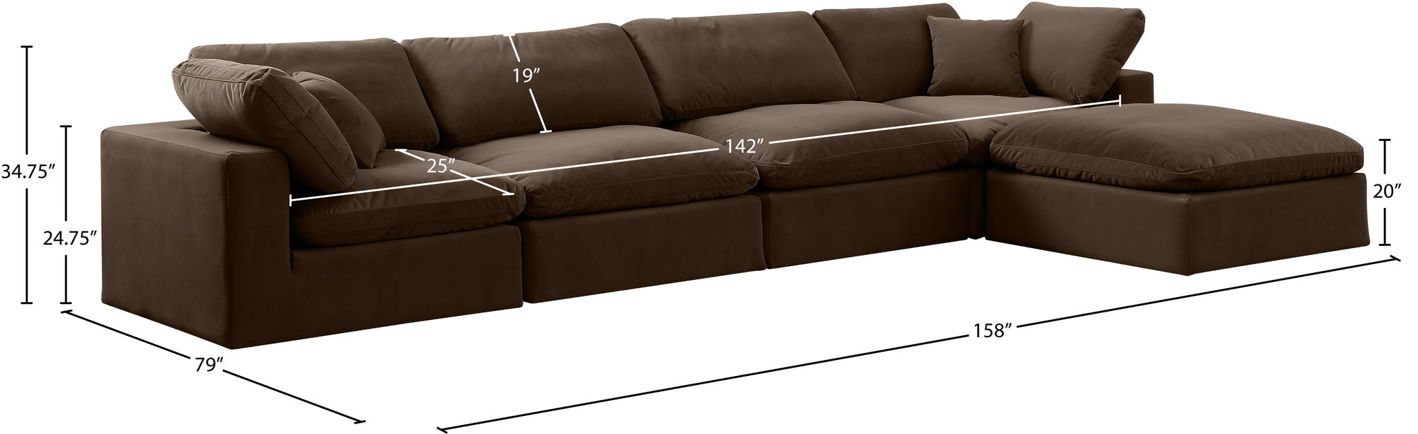 Comfy - 5 Piece Velvet Modular Sectional With Chaise