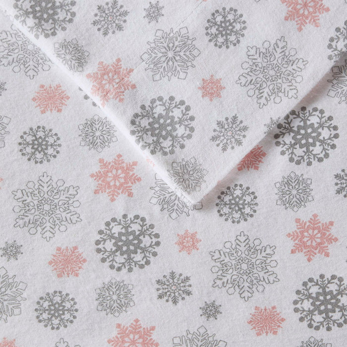 Cozy Flannel - Twin Sheet Set - Pink / Gray Snowflakes