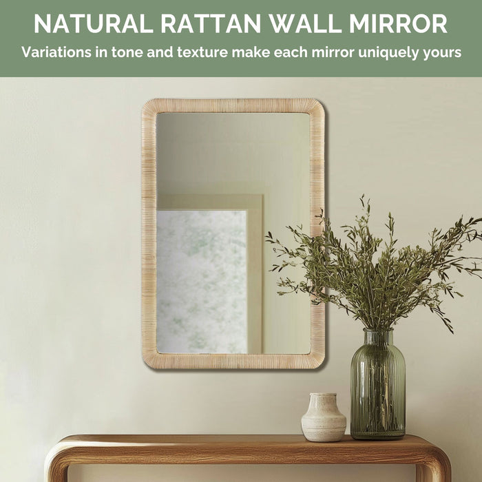 Nova - Natural Rattan Rectangle Wall Mirror - Natural - Simple Home Plus