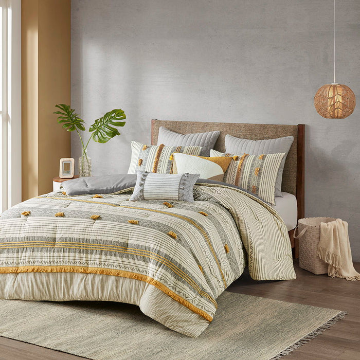 Cody - King 3 Piece Comforter Set - Gray / Yellow - Simple Home Plus