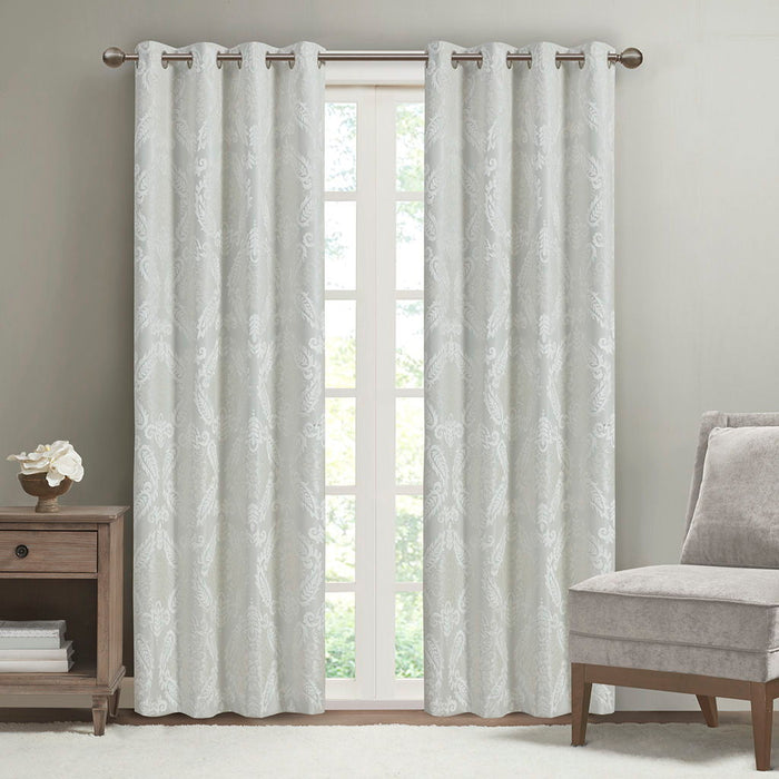 Amelia - 84" Knitted Paisley Total Blackout Grommet Top Curtain Panel - White - Simple Home Plus