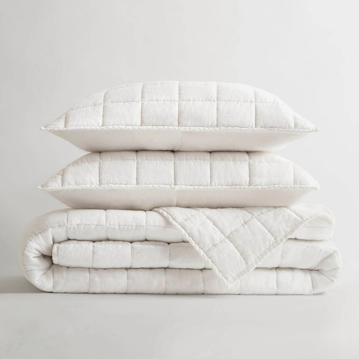 100% Linen - King/California King Linen Garment Washed Quilt Set - White - Simple Home Plus