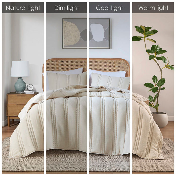 Dune - Poly Gauze Queen Quilt Set - Natural