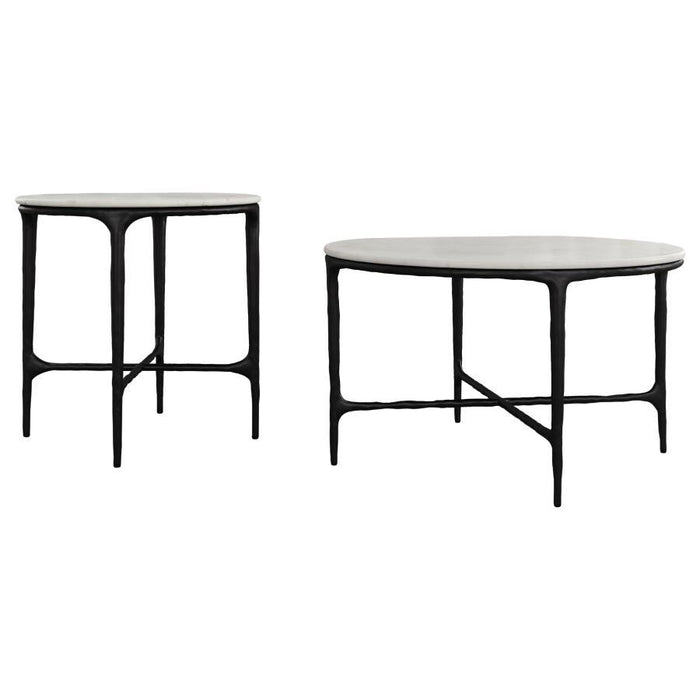 Hermas - Round Marble Coffee And End Table Set - Simple Home Plus