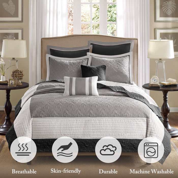 Attingham - King 7 Piece Reversible Coverlet Set - Black - Simple Home Plus