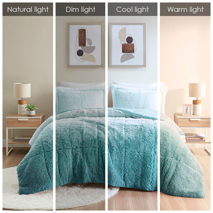 Brielle - Ombre Shaggy Long Comforter Mini Set - Blue - Simple Home Plus
