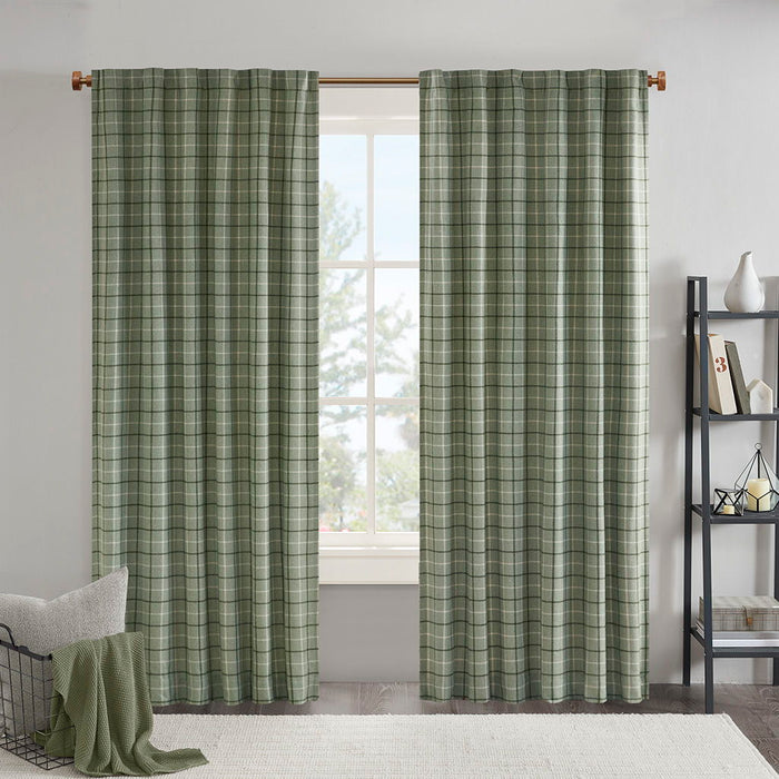 Anaheim - Plaid Rod Pocket and Back Tab Curtain Panel With Fleece Lining - Green - Simple Home Plus