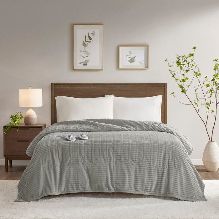 Corded Plush - King Heated Blanket - Gray - Simple Home Plus