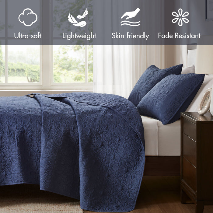 Quebec - Reversible Coverlet Set - Navy - Simple Home Plus