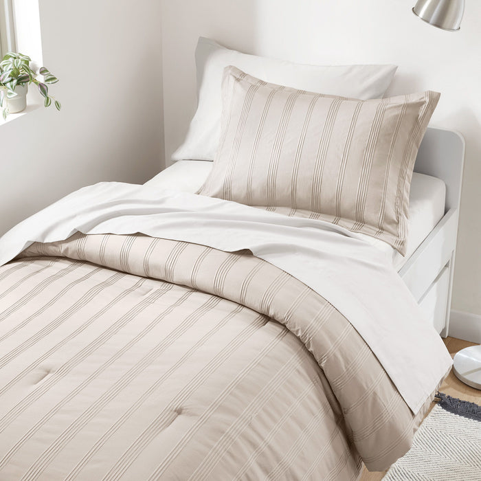 Logan - Twin/Twin Long Striped Comforter Set - Neutral - Simple Home Plus