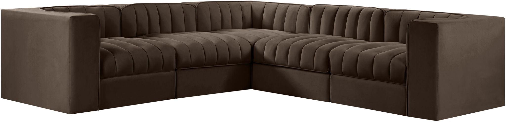 Rummi - Symmetrical Velvet Performance Fabric Upholstered 5 Piece Modular Sectional - Simple Home Plus