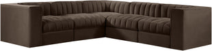 Rummi - Symmetrical Velvet Performance Fabric Upholstered 5 Piece Modular Sectional - Simple Home Plus