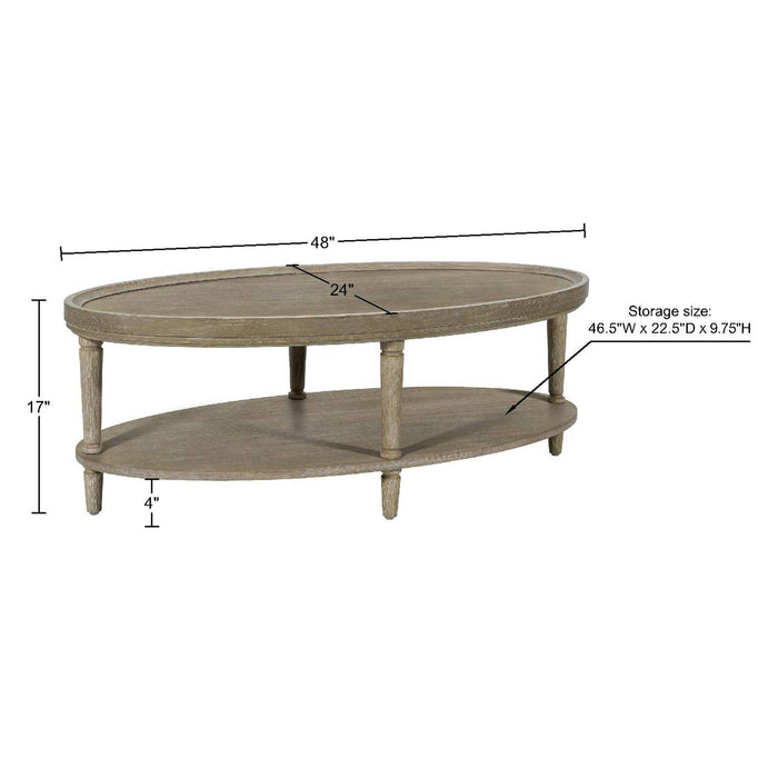 Ayanna - Oval Coffee Table With Shelf - Reclaimed Greige - Simple Home Plus