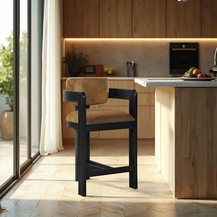 Sacha - Velvet Stool With Black Base - Simple Home Plus