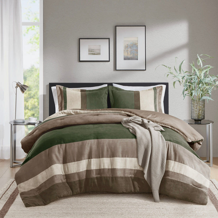 Boulder Stripe - Full/Queen Pieced Comforter Set - Green - Simple Home Plus