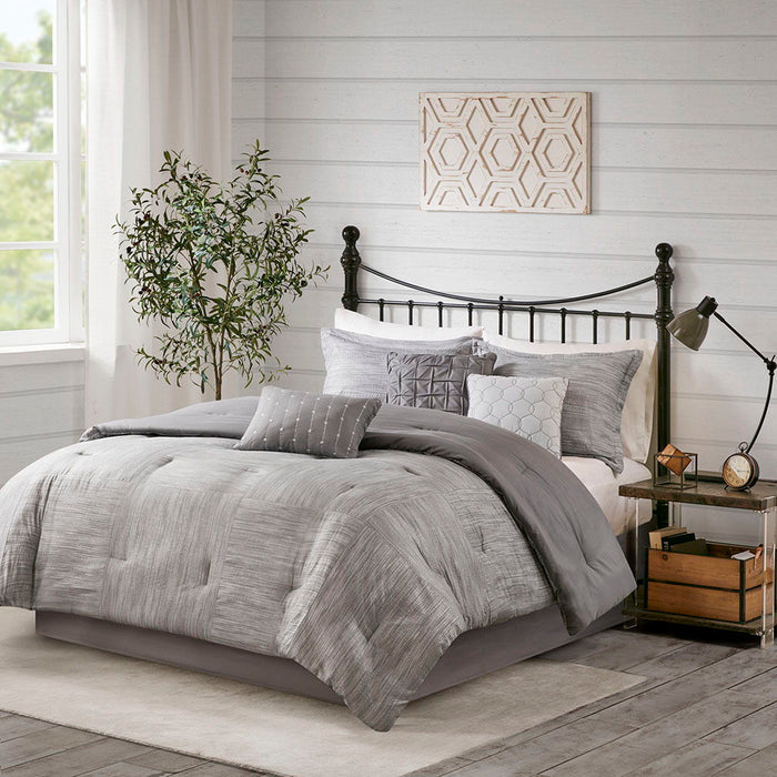 Walter - King 7 Piece Printed Comforter Set - Gray - Simple Home Plus