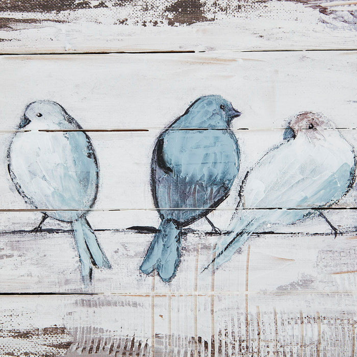 Perched Birds - Hand Painted Plank - White / Gray - Simple Home Plus