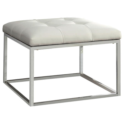 Swanson - Upholstered Tufted Ottoman - White And Chrome - Simple Home Plus