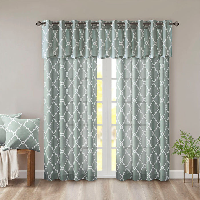 Saratoga - 18" Fretwork Print Grommet Top Window Valance - Seafoam - Simple Home Plus