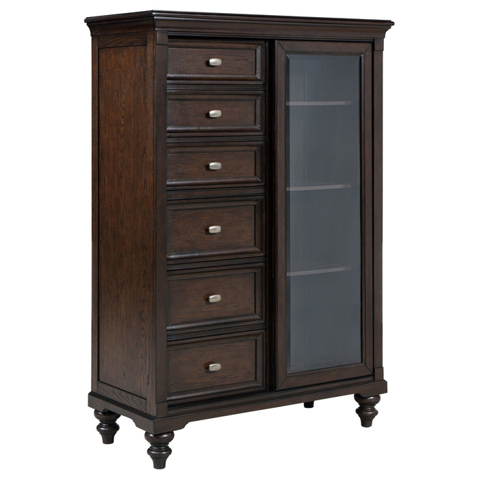 Andover - 6-Drawer Tempered Glass Door Chest - Dark Oak - Simple Home Plus