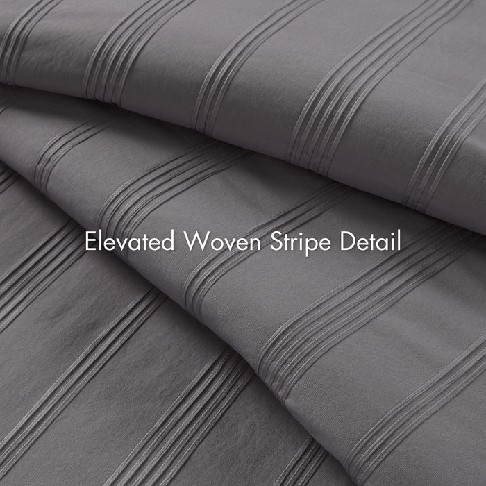 Logan - Twin/Twin Long Striped Comforter Set - Charcoal - Simple Home Plus
