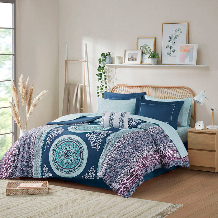 Loretta - Twin Comforter And Sheet Set - Navy - Simple Home Plus