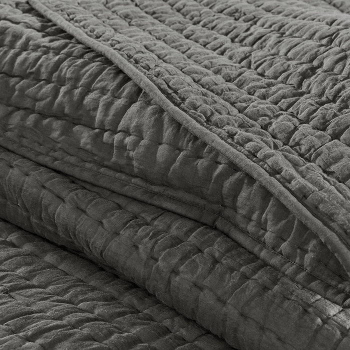 Serene - King Hand Quilted Coverlet Set - Gray