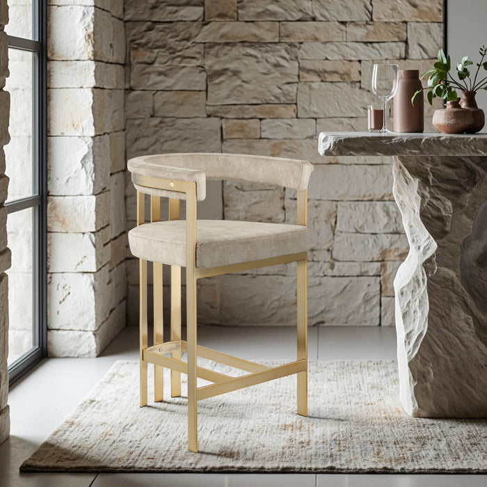 Marcello - Counter Stool With Brushed Gold Iron Frame (Set of 2) - Beige - Simple Home Plus