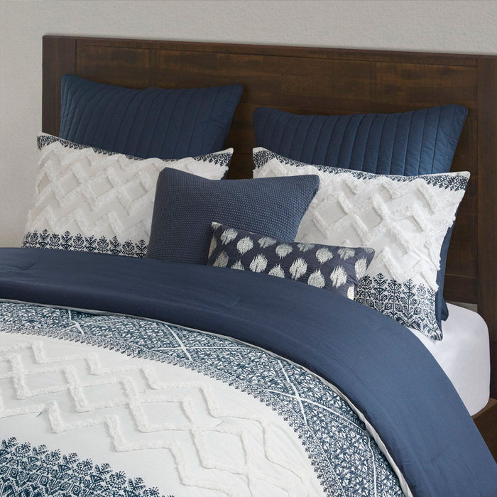 Mila - 3 Piece Comforter Set With Tufting - Navy - Simple Home Plus