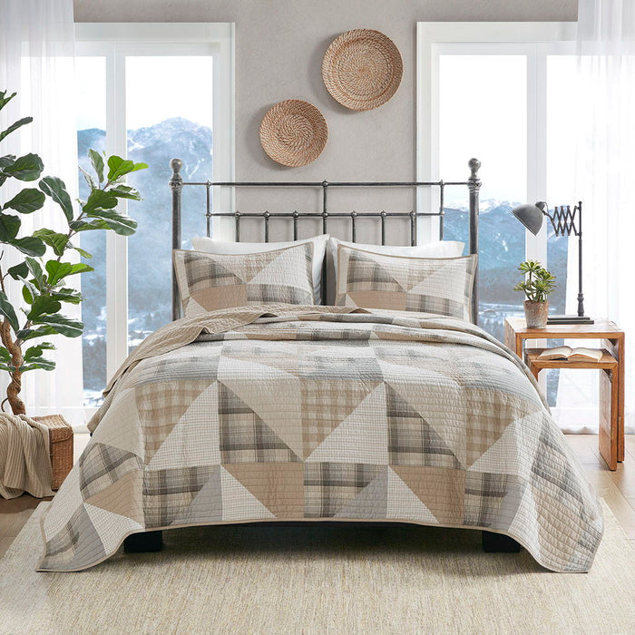 Olsen - 3 Piece King Oversized Cotton Quilt Set - Tan - Simple Home Plus