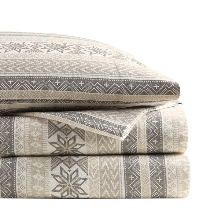 Cozy Cotton Flannel - Printed Twin Long Sheet Set - Gray / Taupe Nordic