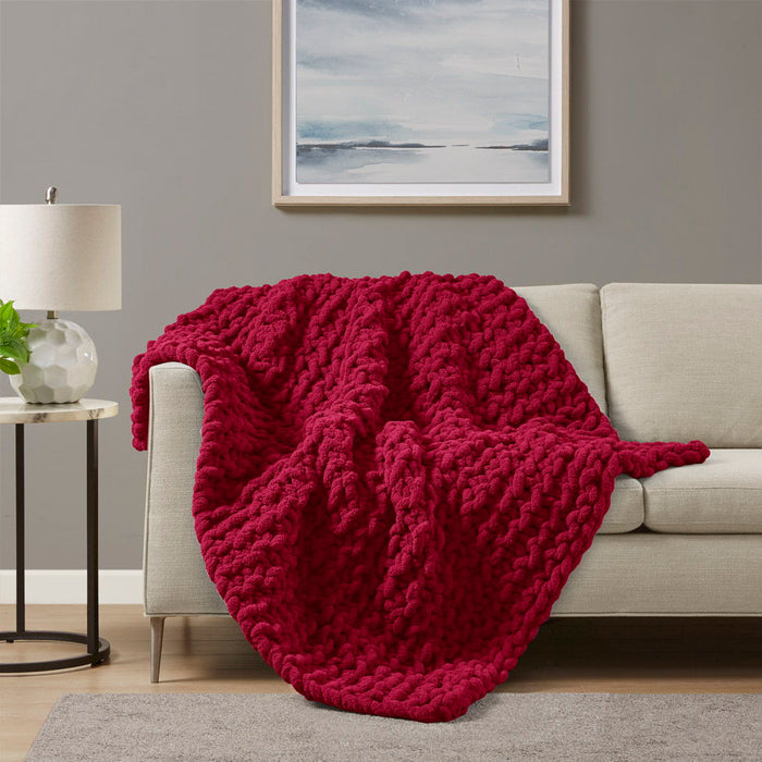 Chenille Chunky Knit - Throw - Red - Simple Home Plus