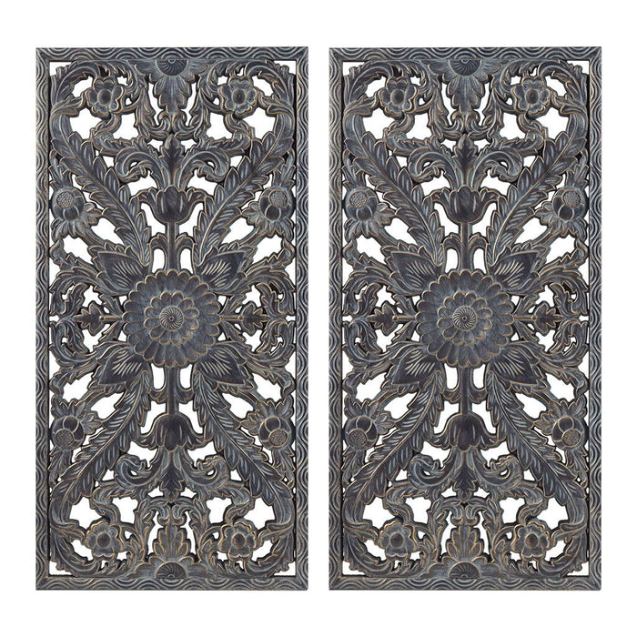 Botanical Panel - Carved Wall Decor (Set of 2) - Antique Blue - Simple Home Plus