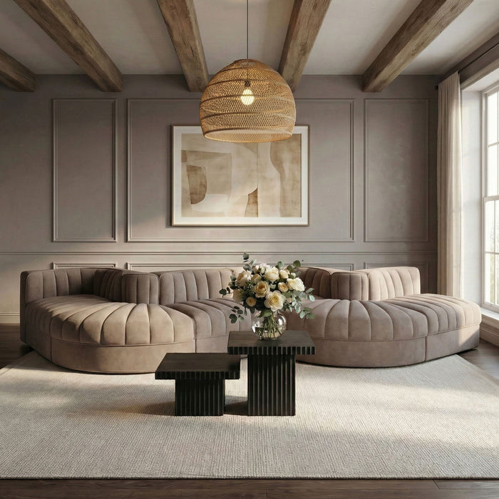 Rummi - Rounded Velvet Performance Fabric Upholstered 6 Piece Modular Sectional - Simple Home Plus