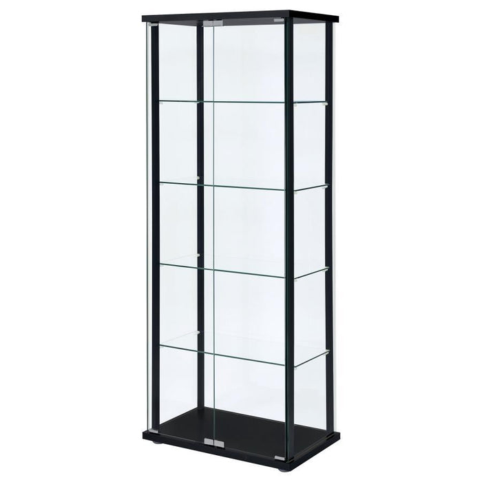 Delphinium - 5-Shelf Clear Glass Curio Display Cabinet - Black - Simple Home Plus