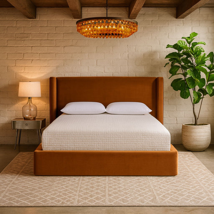 Kendall - Velvet Upholstered Bed - Cognac - Simple Home Plus