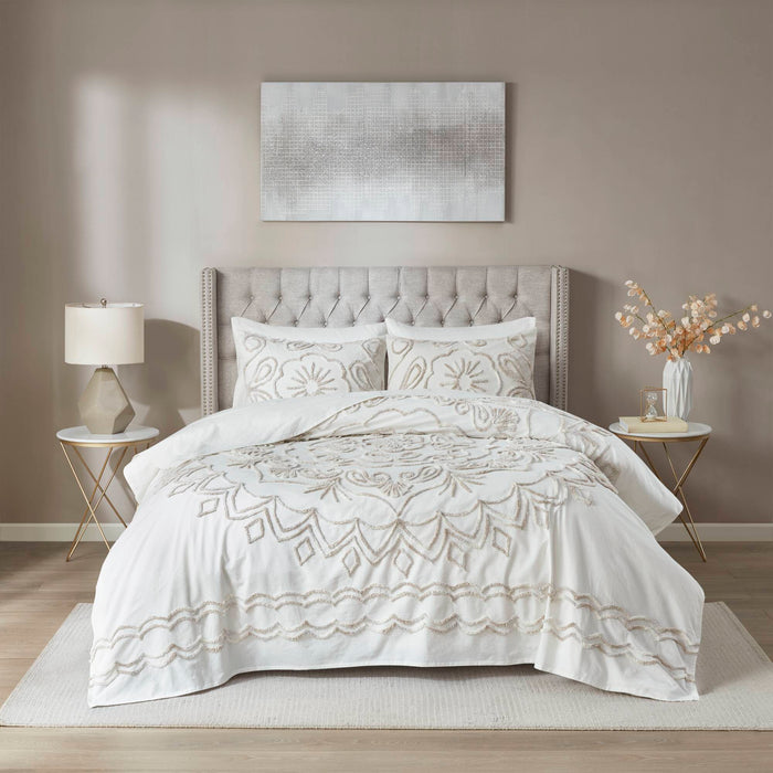 Violette - 3 Piece Tufted Coverlet Set - Ivory / Taupe - Simple Home Plus