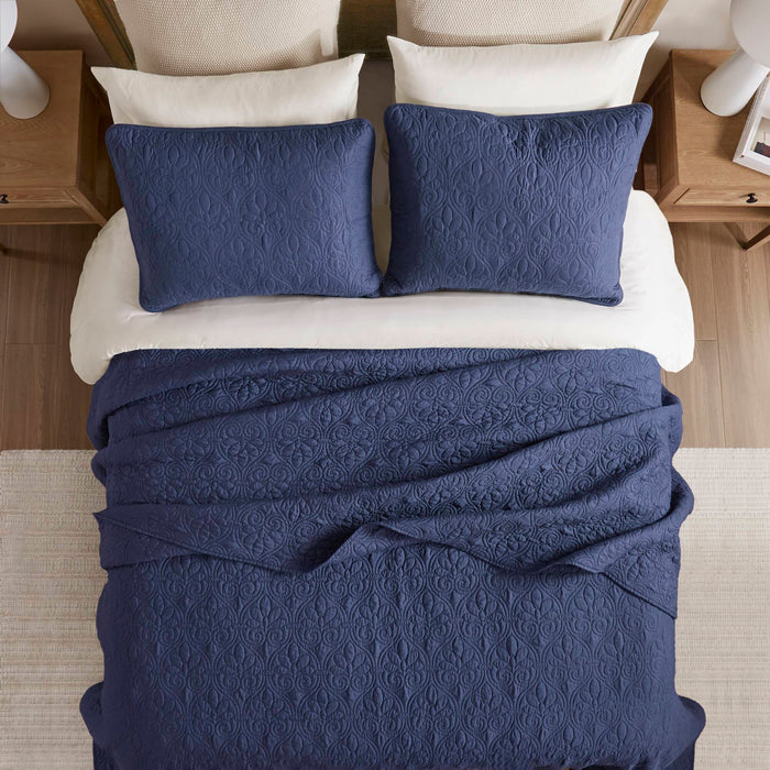 Quebec - King Reversible Bedspread Set - Navy