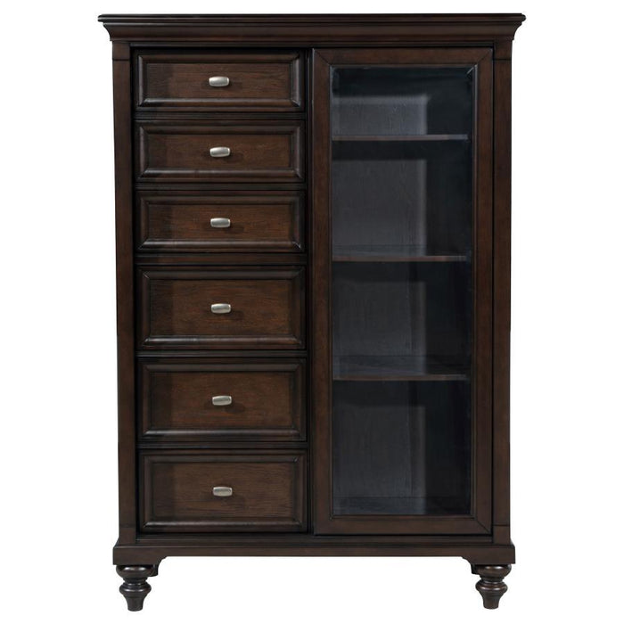 Andover - 6-Drawer Tempered Glass Door Chest - Dark Oak - Simple Home Plus