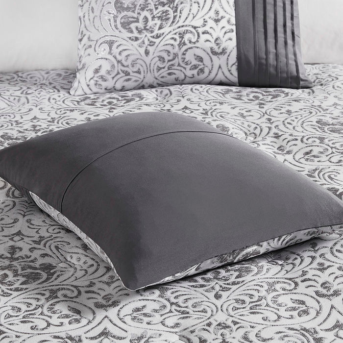 Emilia - 12 Piece Jacquard Comforter Set With Bed Sheets - Silver - Simple Home Plus
