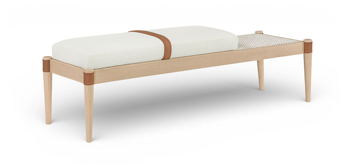 Nara - Linen Textured Fabric Upholstered Bench - Painted Natural - Simple Home Plus