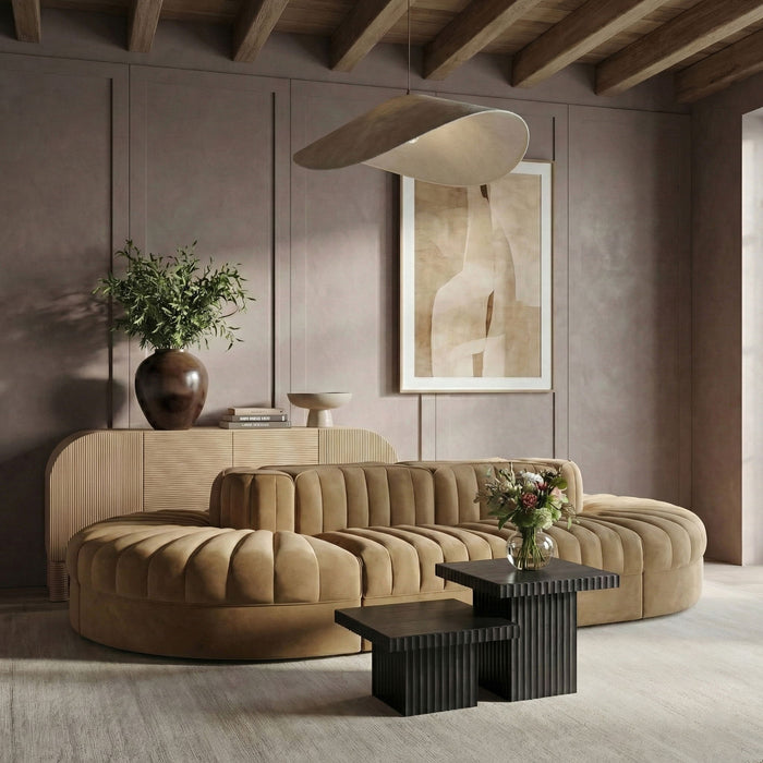 Rummi - Oval Velvet Performance Fabric Upholstered 8 Piece Modular Sectional - Simple Home Plus