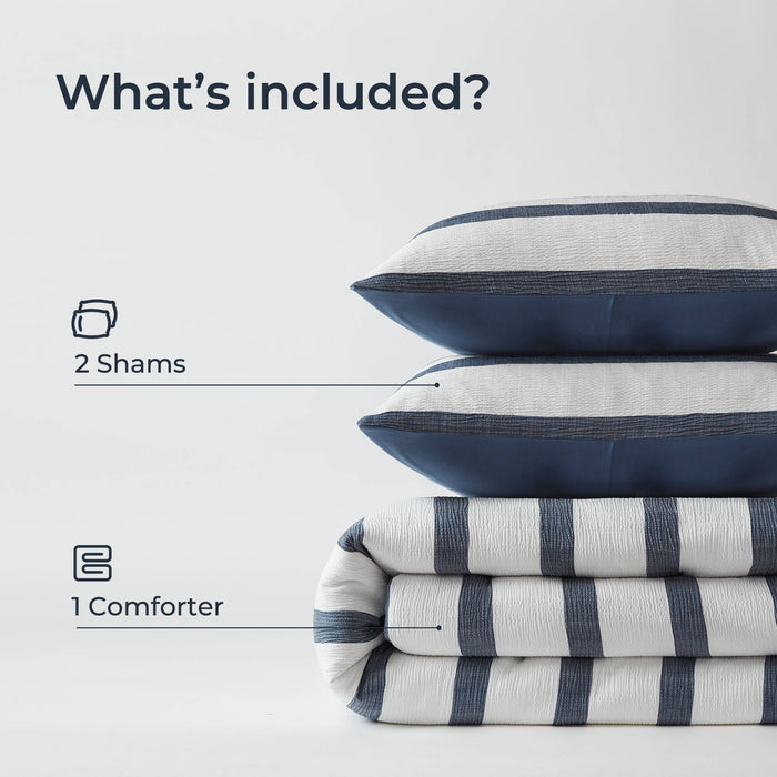 Merritt - King/California King Yarn-Dyed Striped Comforter - Blue - Simple Home Plus