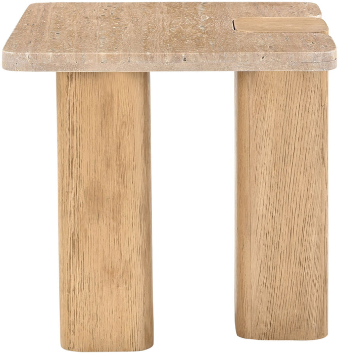 Ravenna - Genuine Fabric Travertine And Oak Wood Table - Simple Home Plus