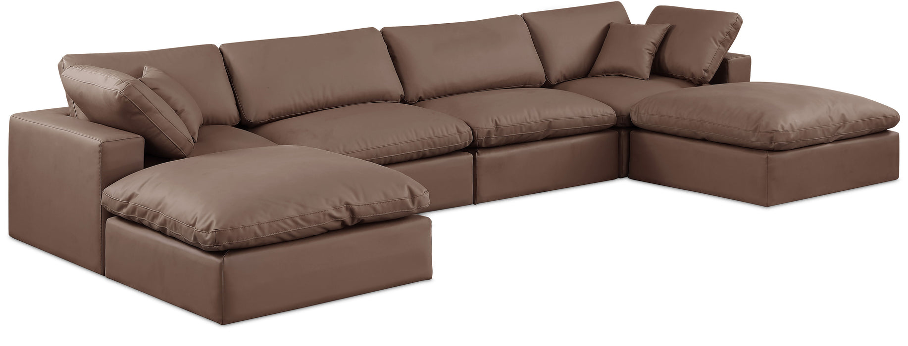 Comfy - 6 Piece Faux Leather Modular Double Chaise Sectional - Simple Home Plus