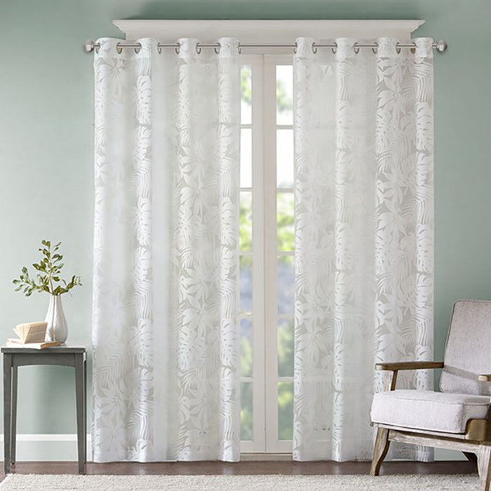 Leilani - 63" Palm Leaf Burnout Window Sheer - White - Simple Home Plus