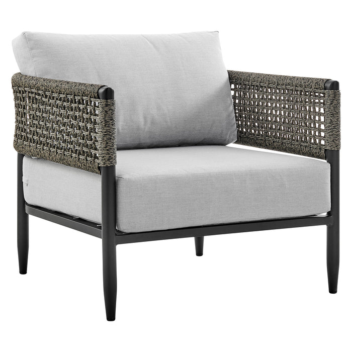 Alegria - 4 Piece Outdoor Black Aluminum & Rope Conversation Set With Light Gray Fabric Cushions - Simple Home Plus