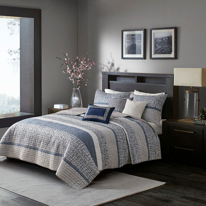 Rhapsody - 6 Piece Reversible Coverlet Set - Navy - Simple Home Plus