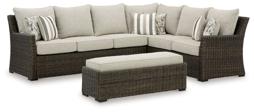 Brook Ranch - Brown - Sofa Sectional, Bench With Cushion (Set of 3) - Simple Home Plus