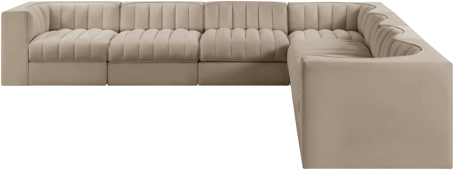 Rummi - Symmetrical Velvet Performance Fabric Upholstered 7 Piece Modular Sectional (With 3 Corner Chairs) - Simple Home Plus